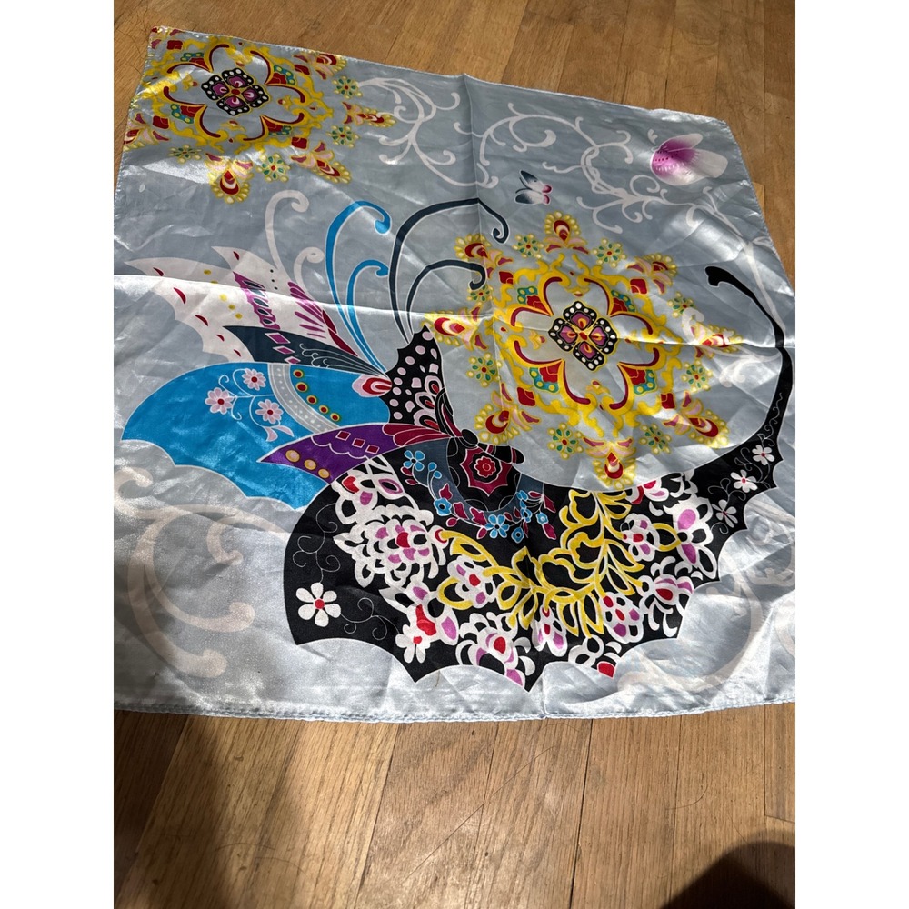 Blue Butterfly Mandala Square Silk Like Satin Neck Scarf Head Wrap 20x20